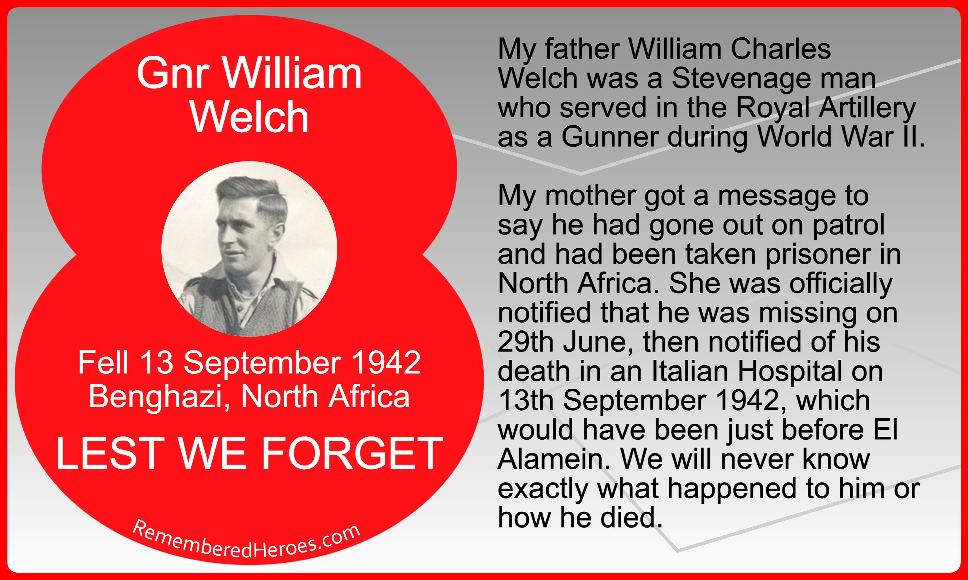 Story of Gunner William C Welch